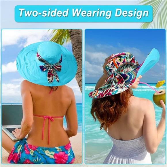 Womens Beach Hat Floppy Reversible Big Sun Hat Wide Brim Fedora SPF Hat UPF 50+ main image 7